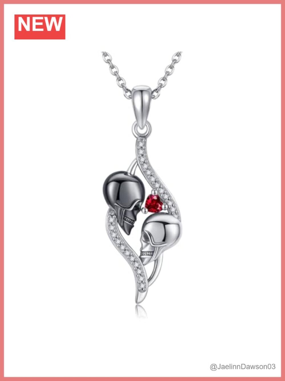 Sterling Silver Skull Pendant Necklace Zircon 18+2 Inch